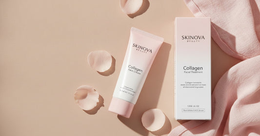 Crème au collagène Skinova Beauty : tube et coffret de soin visage au collagène